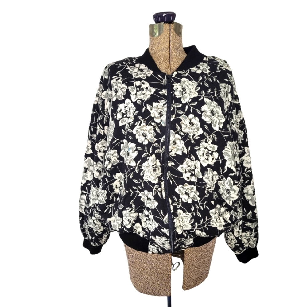 Vintage black and white floral bomber jacket